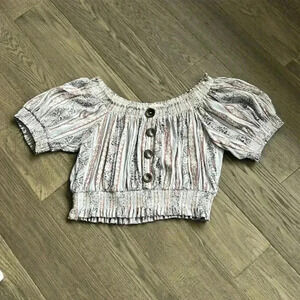 🌸4/$30🌸rebellion Again | Boho  Off The Shoulder Paisley And Floral Crop Top